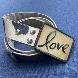 Vintage LE Black & White Leather Belt Detachable "Love" Buckle